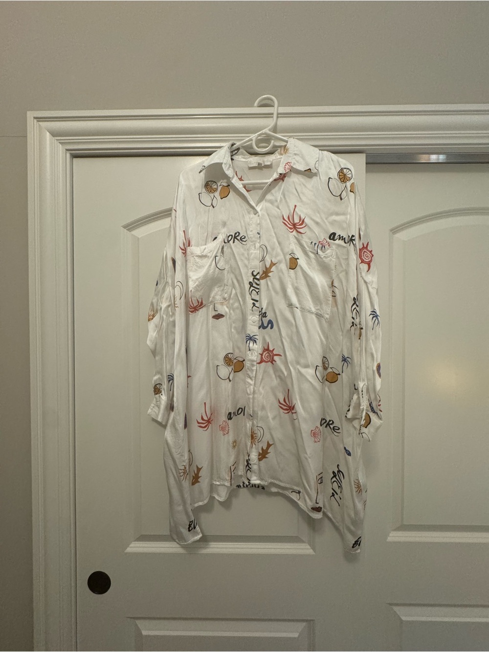 Corey Lynn Calter White Shirt with Multicolor Floral Accents